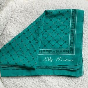 Effy Hematian Vintage 80s Teal Turquoise Blue Patterned Scarf 58” X 19”